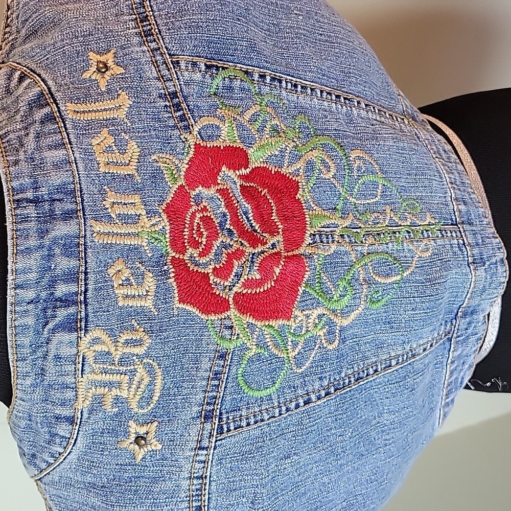 Y2K Rebel Rose Embroidered denim bolero jacket - Picture 5 of 10
